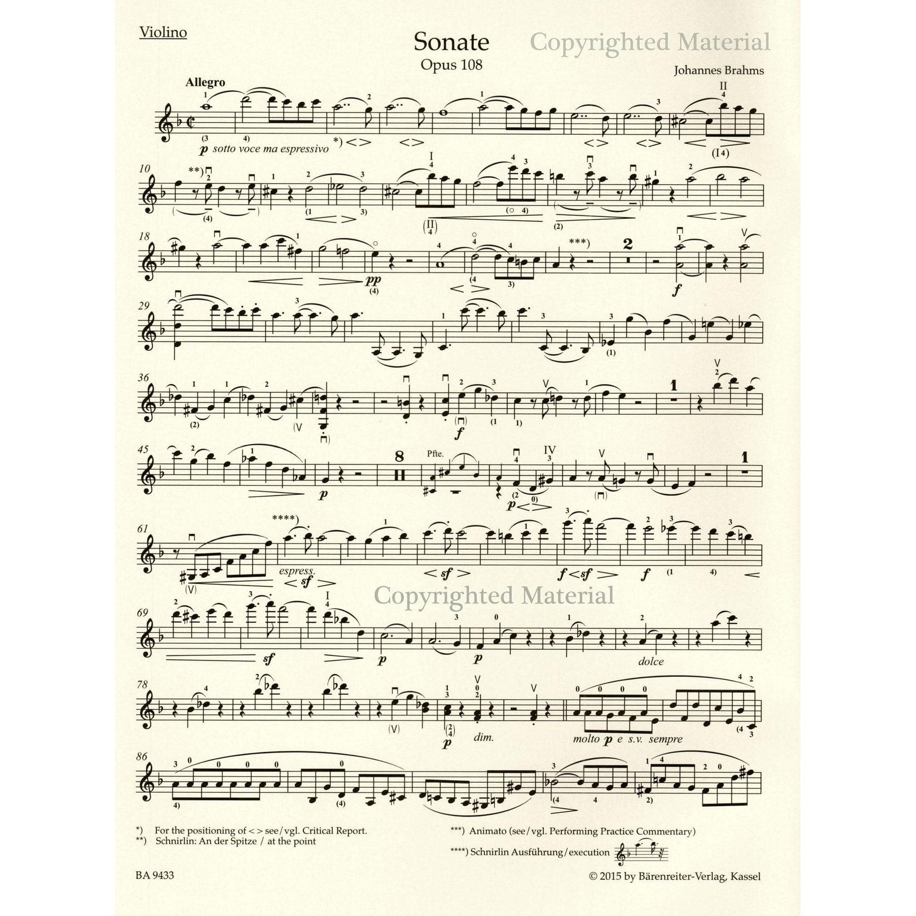 Brahms, Johannes - Sonata in D minor, Op 108 - for Violin and Piano - edited by Clive Brown and Neal Peres Da Costa - Barenreiter URTEXT