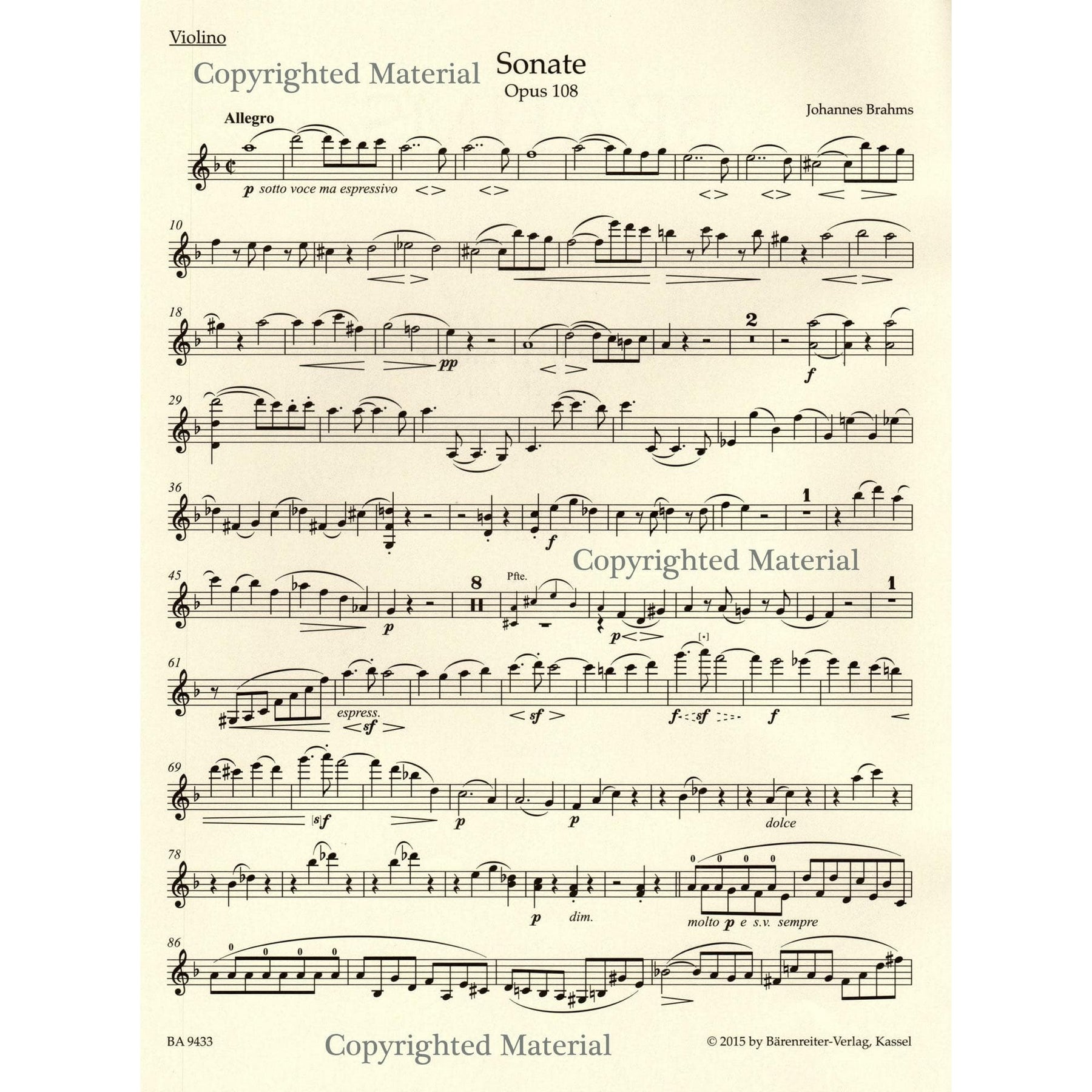Brahms, Johannes - Sonata in D minor, Op 108 - for Violin and Piano - edited by Clive Brown and Neal Peres Da Costa - Barenreiter URTEXT