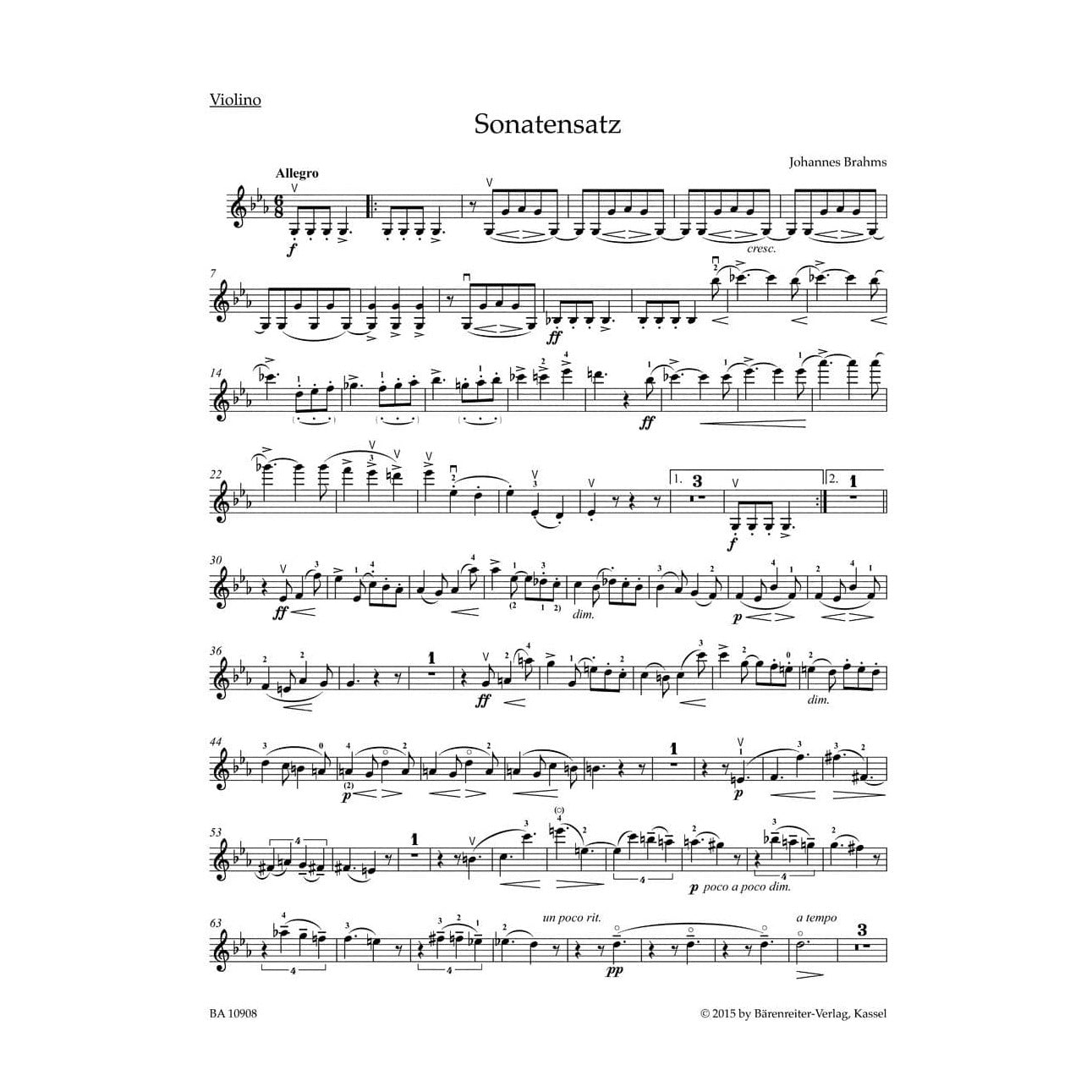 Brahms, Johannes - Sonata Movement from the FAE Sonata in C minor, WoO 2 - for Violin and Piano - edited by Clive Brown and Neal Peres Da Costa - Barenreiter URTEXT