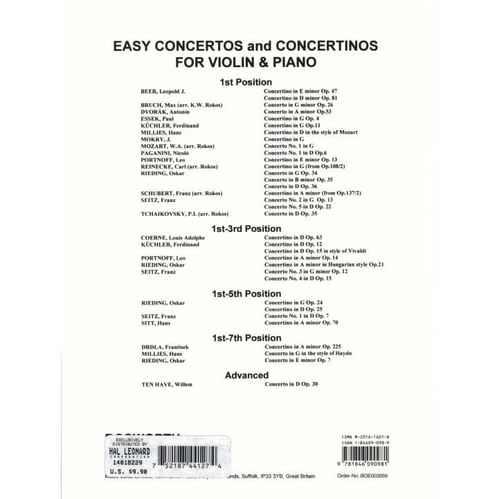 Kuchler, Ferdinand - Concertino in G Major for Violin and Piano, Op 11 - Bosworth