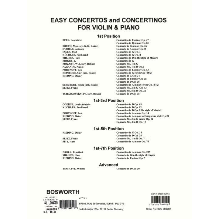 Kuchler, Ferdinand - Concertino in D Major for Violin and Piano, Op 15 - Bosworth