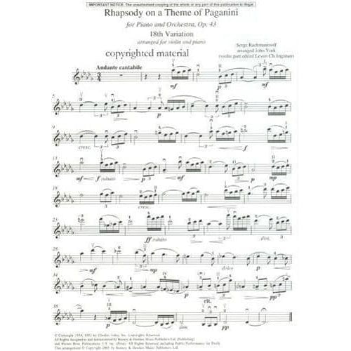 Rachmaninoff, Sergey - Rhapsody on a Theme of Paganini: 18th Variation - Violin and Piano - edited by Levon Chilingirian - Boosey and Hawkes