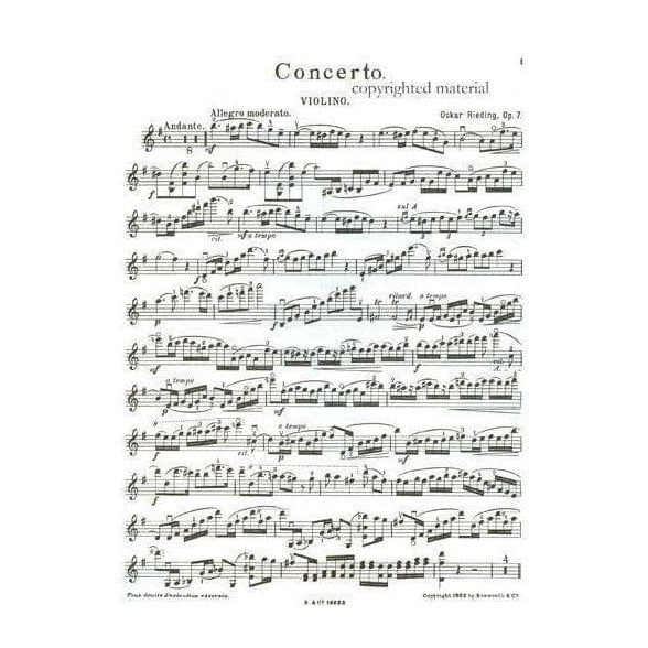 Rieding, Oskar - Violin Concerto in E Minor, Op 7 - Violin and Piano - Bosworth