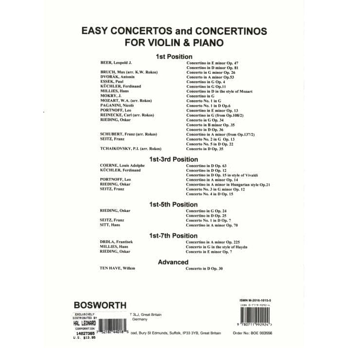 Rieding, Oskar - Violin Concerto in G Major, Op 34 - Violin and Piano - Bosworth