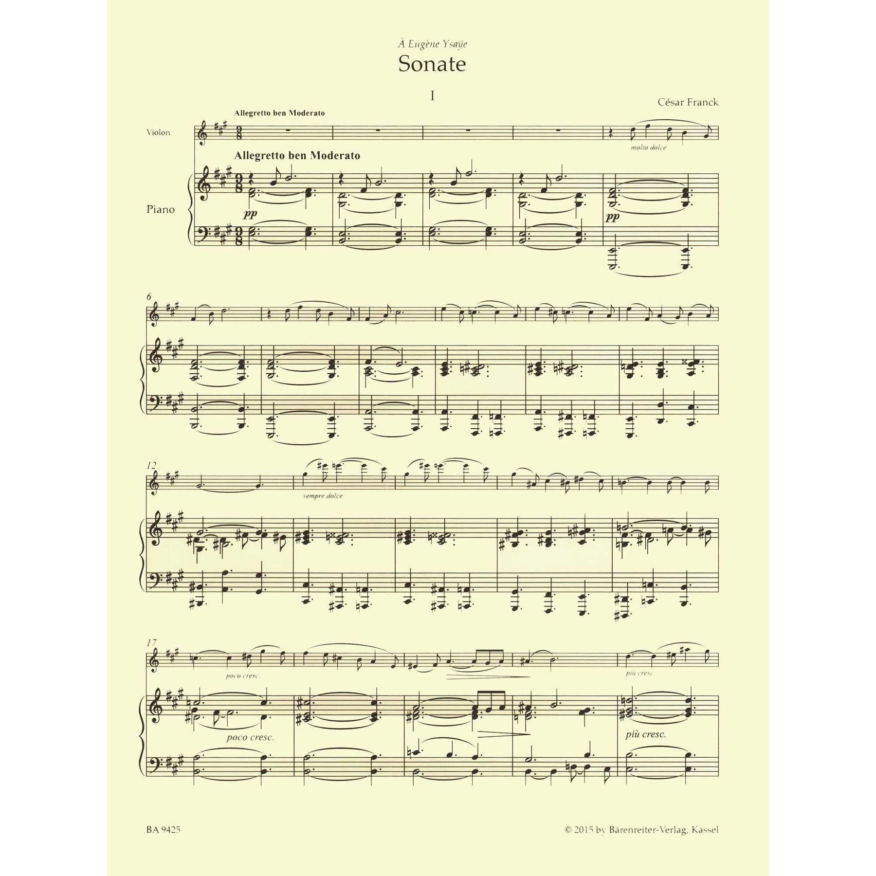 Franck, Cesar - Sonata, Andantino Quietoso, and Melancolie - for Violin and Piano - edited by Woodfull-Harris - Barenreiter URTEXT