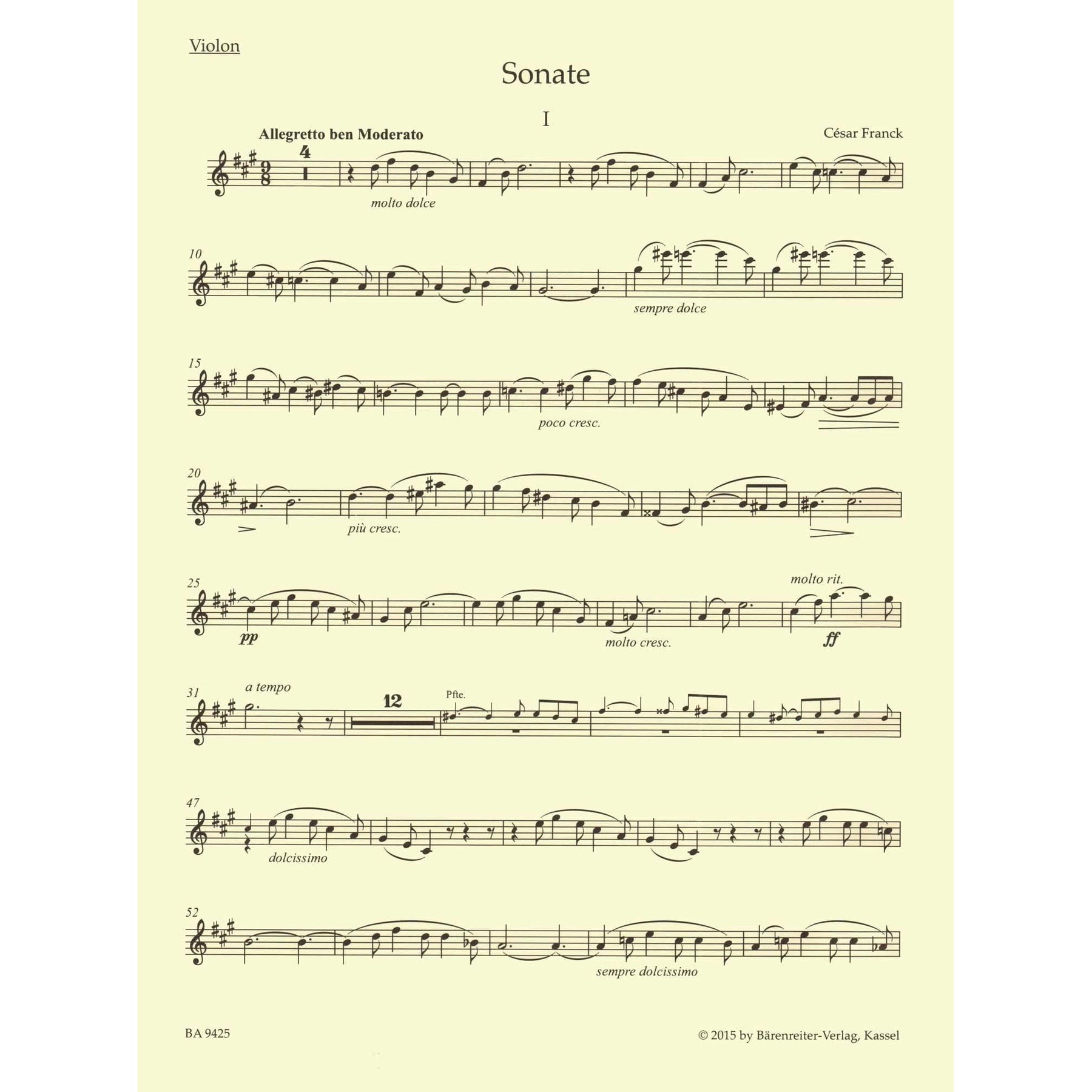 Franck, Cesar - Sonata, Andantino Quietoso, and Melancolie - for Violin and Piano - edited by Woodfull-Harris - Barenreiter URTEXT