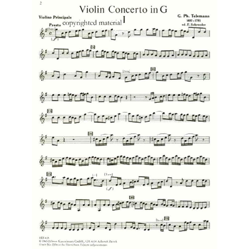 Telemann, Georg Philipp - Concerto In G Major, TWV 51:G8 For Violin and Piano Edition Kunzelmann