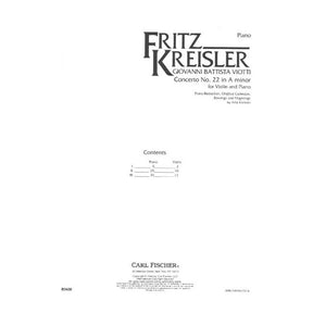 Viotti, Giovanni - Concerto No 22 in A minor - Violin and Piano - edited and with cadenzas by Fritz Kreisler - Carl Fischer Edition