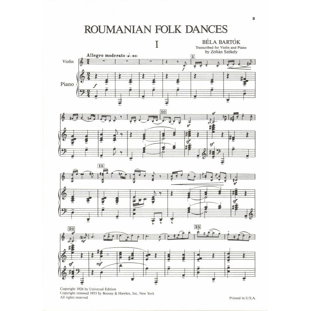 Bartok, Bela - Roumanian Folk Dances Sz 68 for Violin and Piano - Boosey & Hawkes Edition