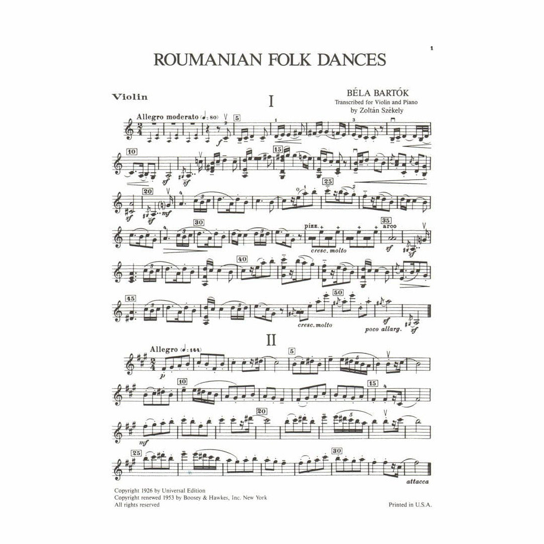 Bartok, Bela - Roumanian Folk Dances Sz 68 for Violin and Piano - Boosey & Hawkes Edition