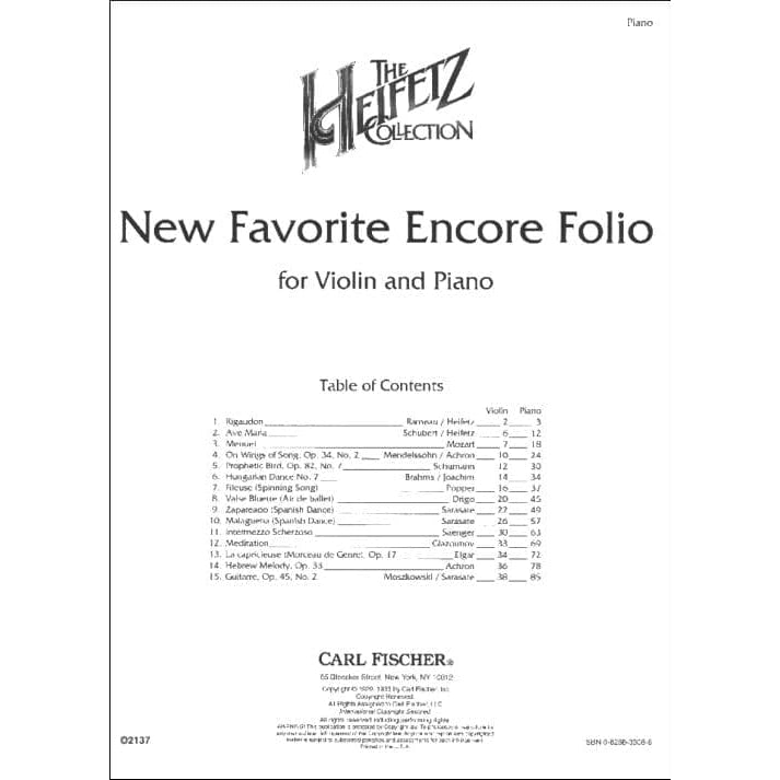New Favorite Encore Folio - Violin and Piano - arranged by Jascha Heifetz - Carl Fischer Edition