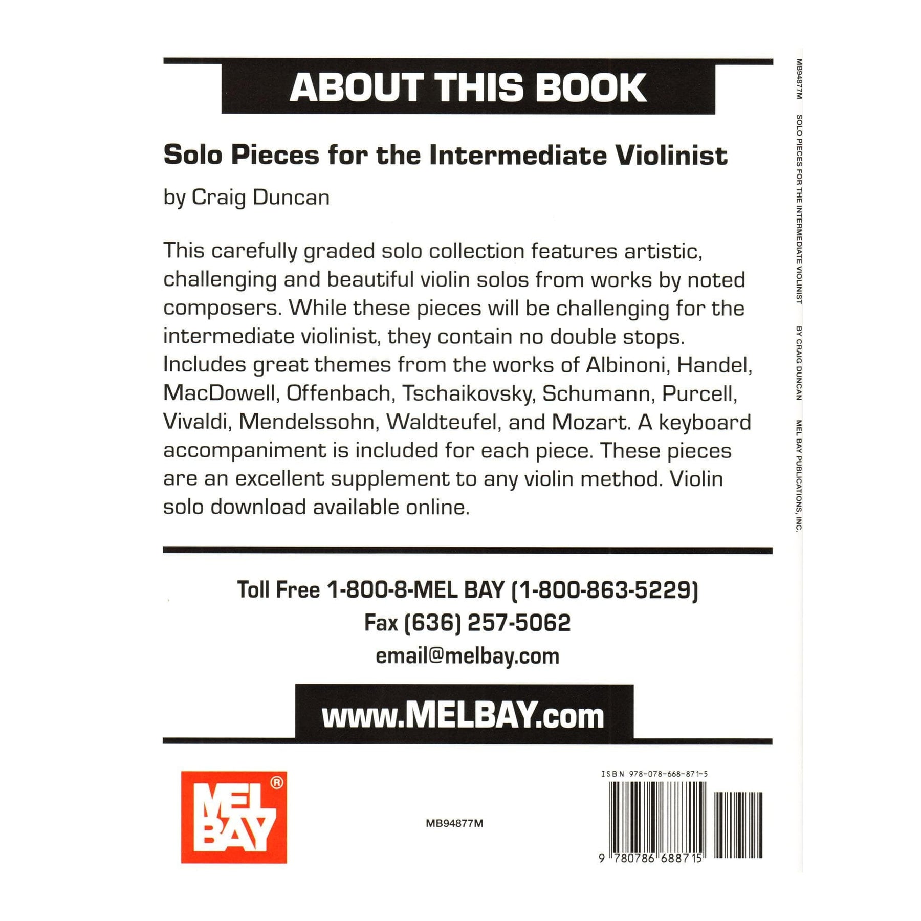 Solo Pieces For The Intermediate Violinist - Violin and Piano - arranged by Craig Duncan - Mel Bay Publications
