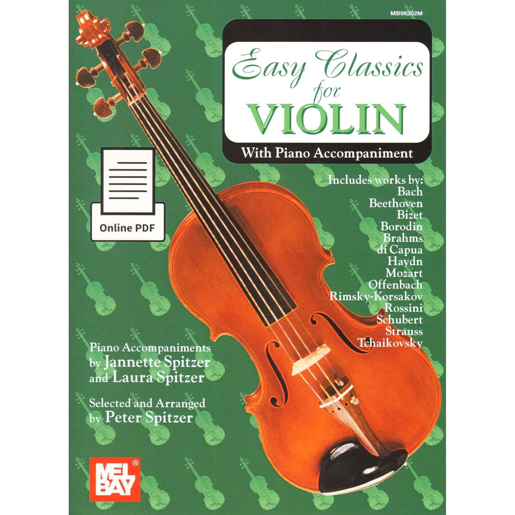 Easy Classics for Violin - One or Two Violins and Piano - arranged by Spitzer - Book/Online PDF - Mel Bay Publications