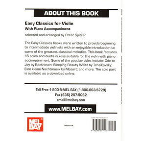 Easy Classics for Violin - One or Two Violins and Piano - arranged by Spitzer - Book/Online PDF - Mel Bay Publications