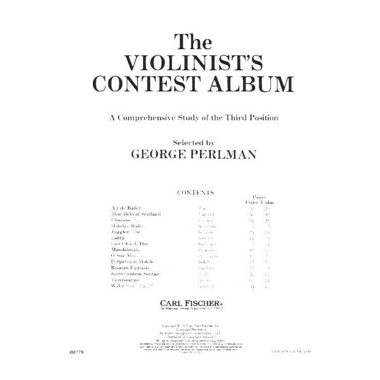 The Violinist's Contest Album: A Comprehensive Study of the Third Position - Violin and Piano - edited by George Perlman - Carl Fischer