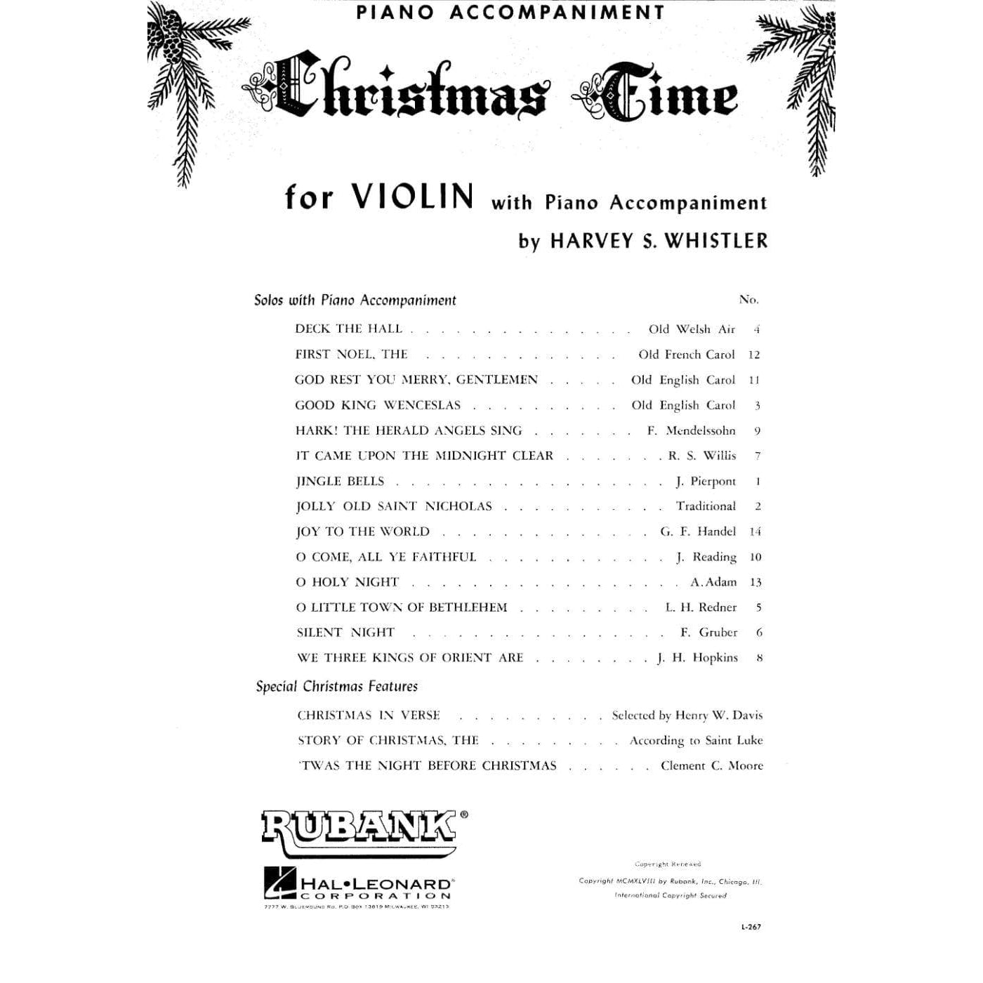 Whistler - Christmas Time For Violin Published by Rubank Publications