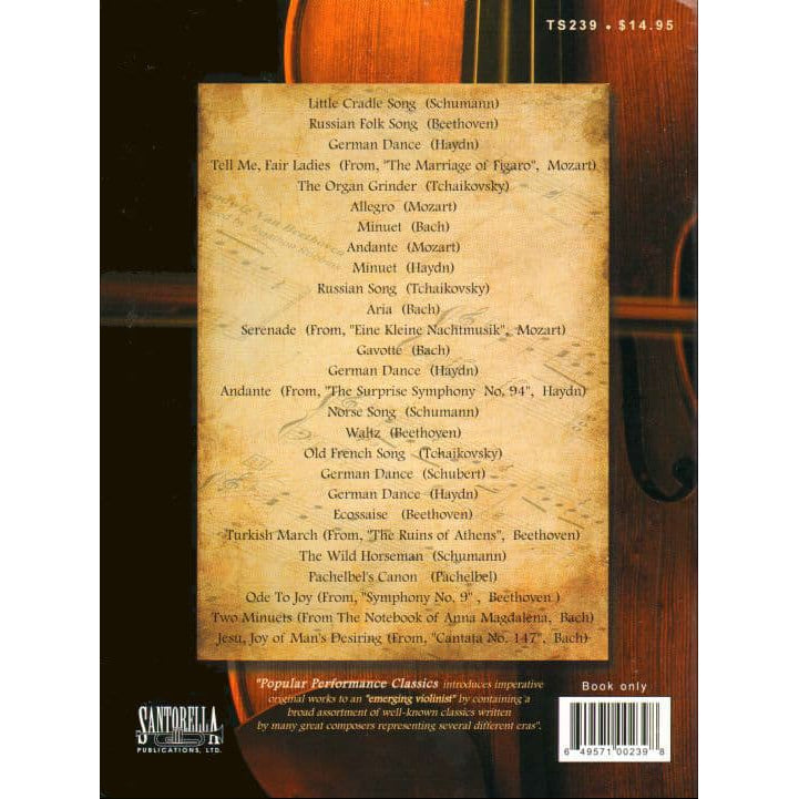 Popular Performance Classics for Violin (Piano Accompaniment) - Violin and Piano - arranged by Robbins and Gendron - Santorella Publications