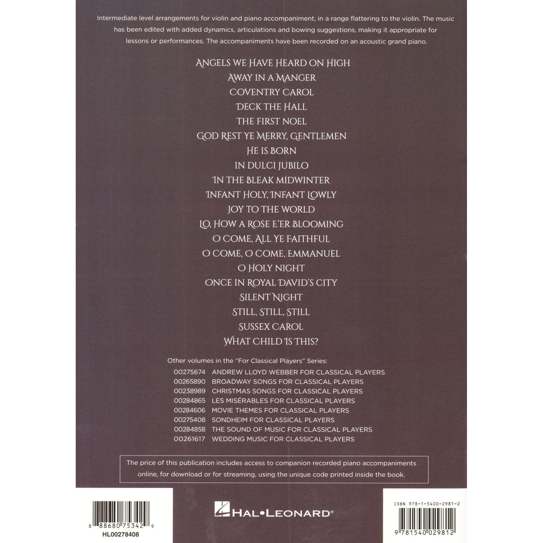 Favorite Christmas Carols - Violin and Piano - Book/Online Audio - Hal Leonard Edition