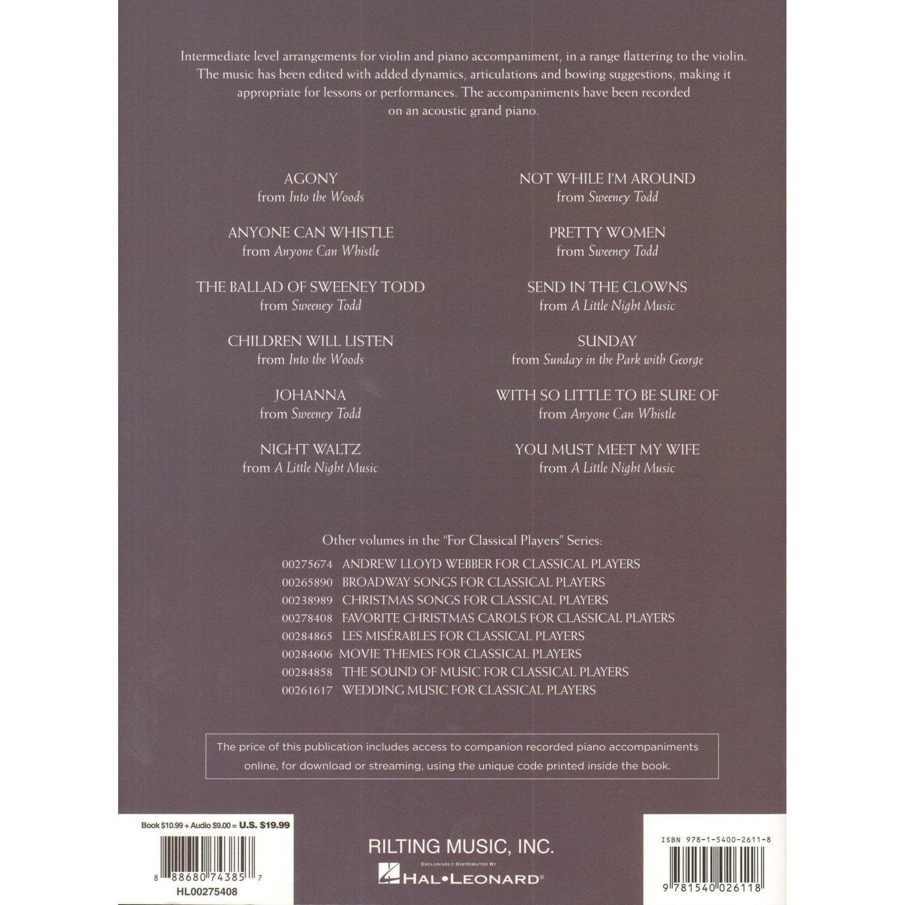 Sondheim for Classical Players - Violin and Piano - with Online Audio Accompaniment/Sheet Music - Hal Leonard