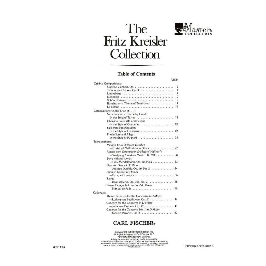 Kreisler, Fritz - The Fritz Kreisler Collection, Volume 1 - for Violin and Piano - Carl Fischer