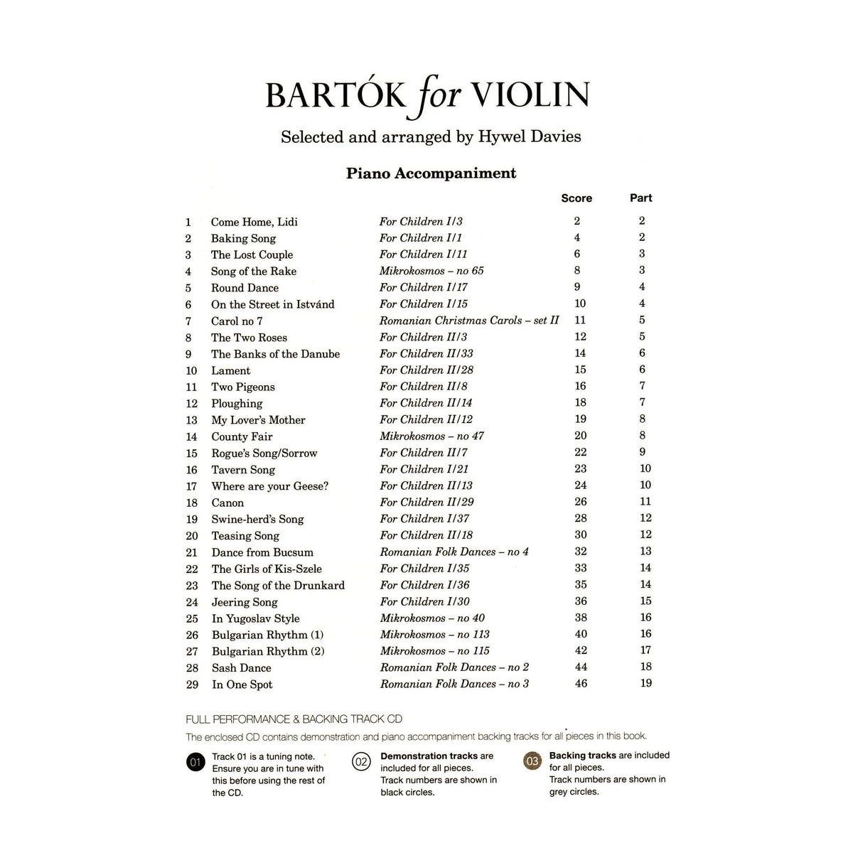 Bartok, Bela - 29 Stylish Arrangements of Selected Highlights - for Violin and Piano - arranged by Hywel Davies - Boosey & Hawkes