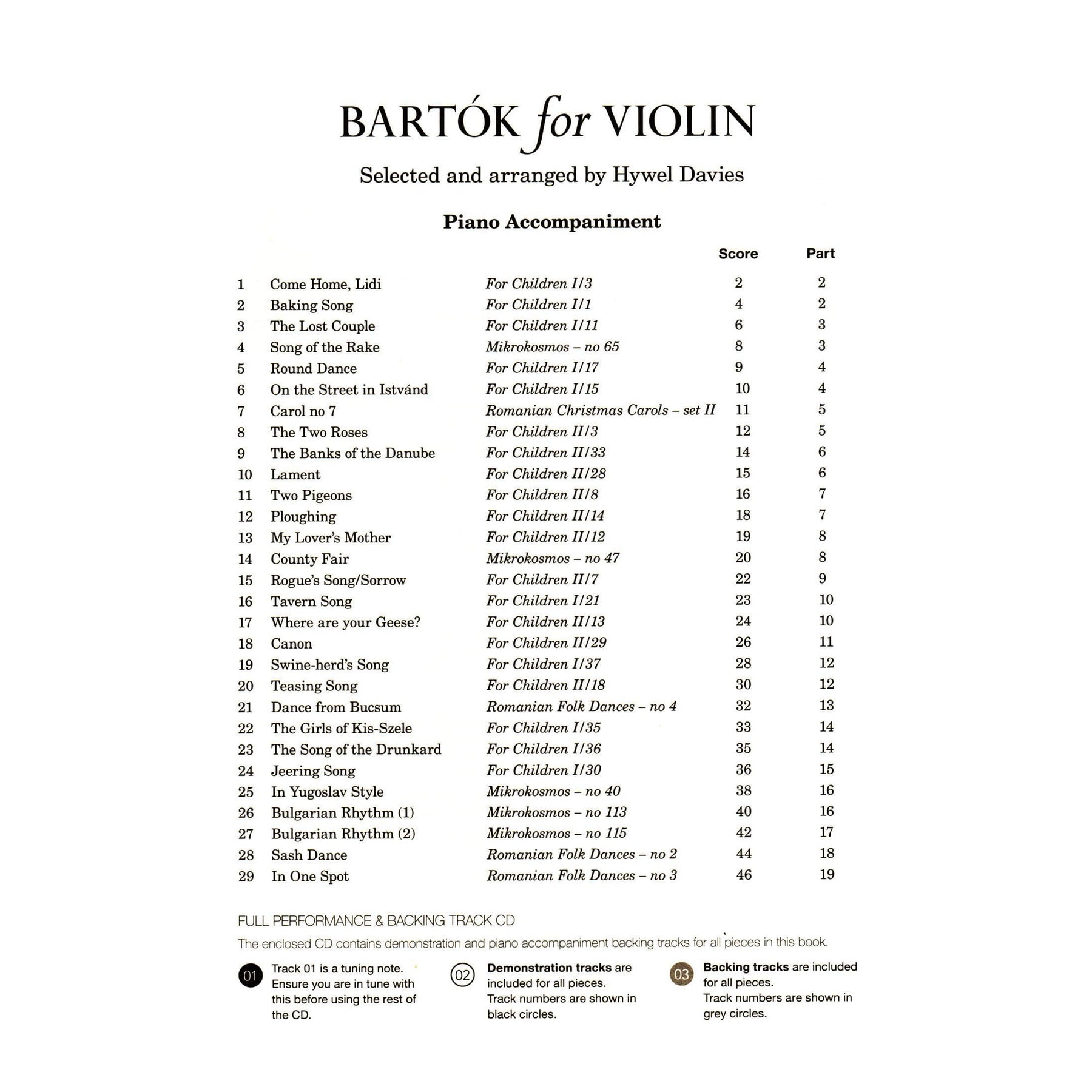 Bartok, Bela - 29 Stylish Arrangements of Selected Highlights - for Violin and Piano - arranged by Hywel Davies - Boosey & Hawkes