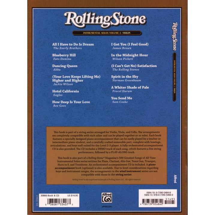 Rolling Stone: 500 Greatest Songs of All Time, Volume 2 - Violin and Piano - Book/CD - arranged by Galliford, Neuburg and Edmondson - Alfred Music