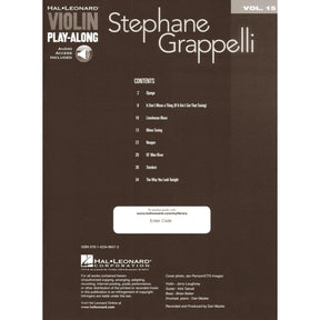 Stephane Grappelli - Violin Play-Along Volume 15: 8 Jazz Transcriptions - for Violin with Audio Accompaniment - Hal Leonard