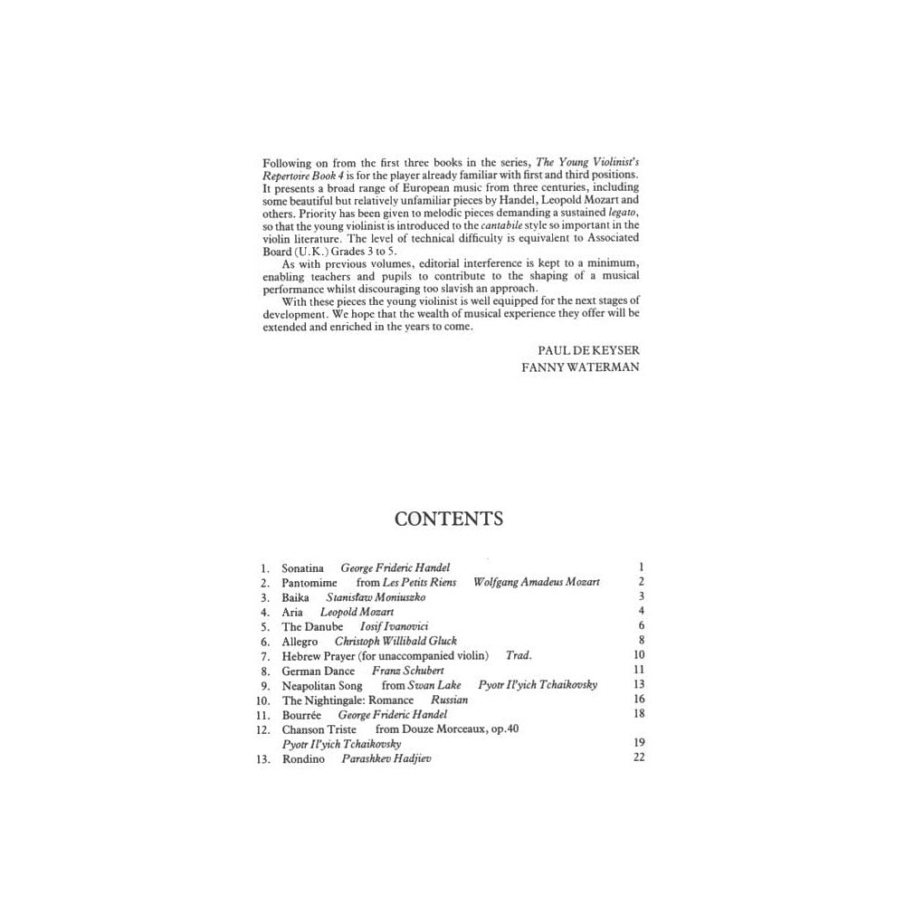 DeKeyser/Waterman -The Young Violinist's Repertoire Book 4 - Violin and Piano - Faber Music Edition