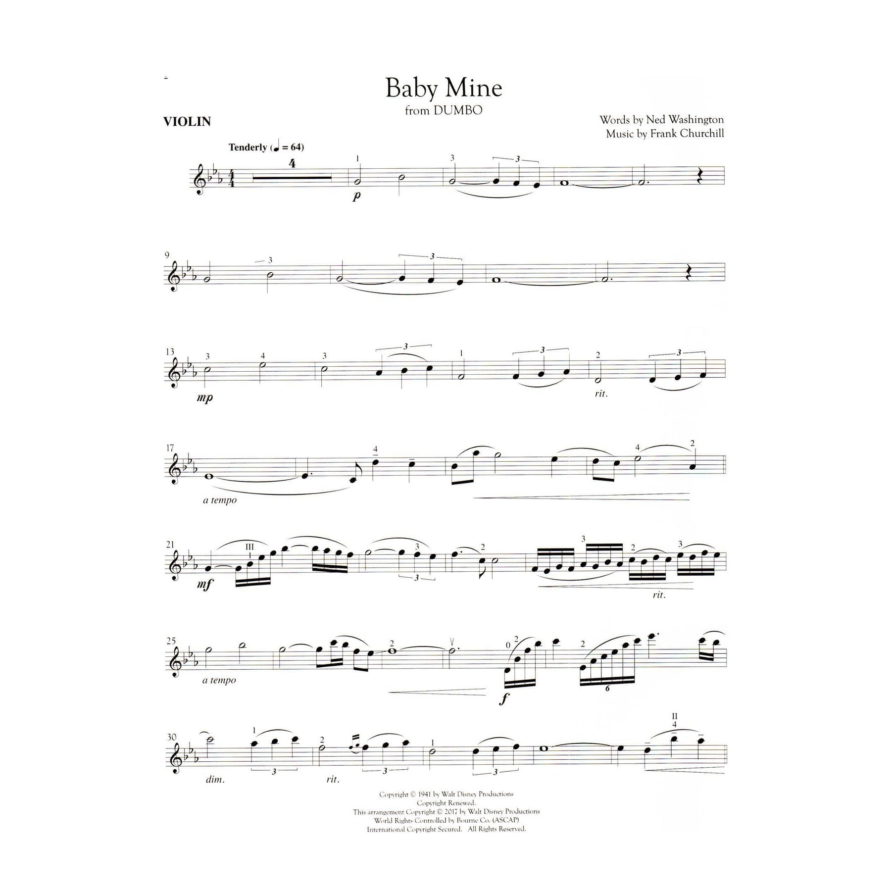 Disney Songs - for Solo Violin & Piano - 11 Arrangements - Hal Leonard Publications