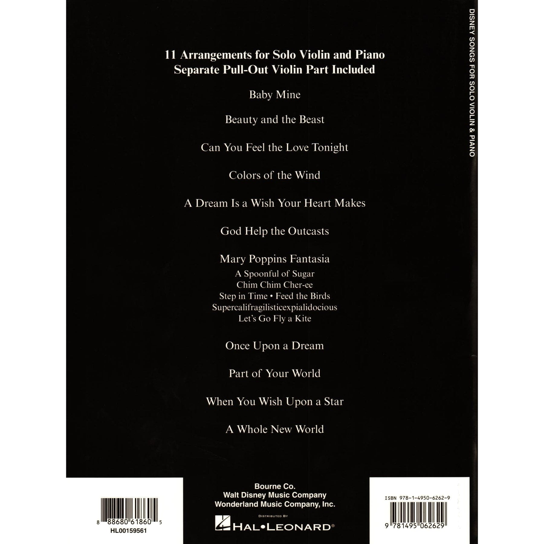 Disney Songs - for Solo Violin & Piano - 11 Arrangements - Hal Leonard Publications