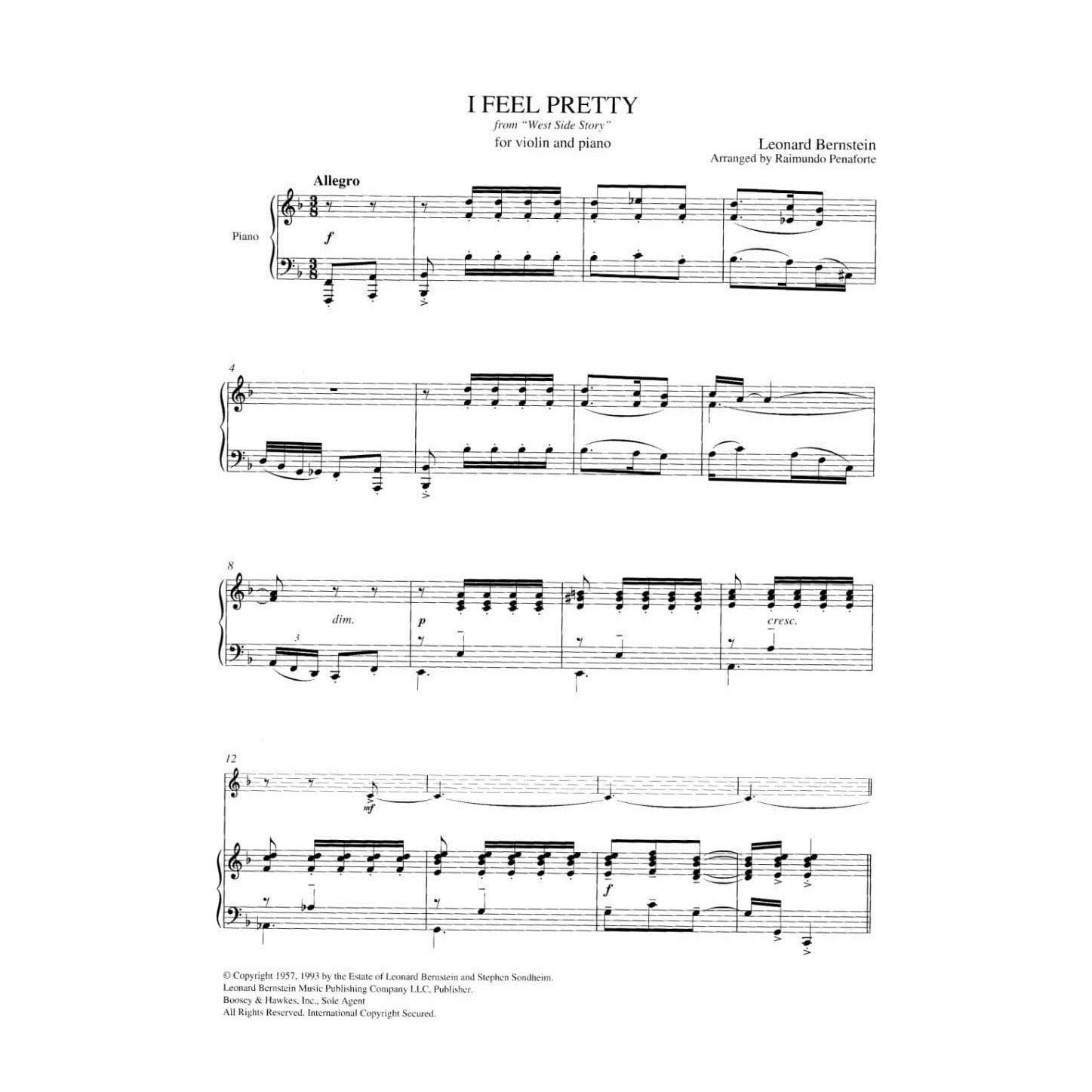 Bernstein, Leonard - Suite from "West Side Story" for Violin Piano - arranged by Raimundo Penaforte - Leonard Bernstein Music Publishing Co