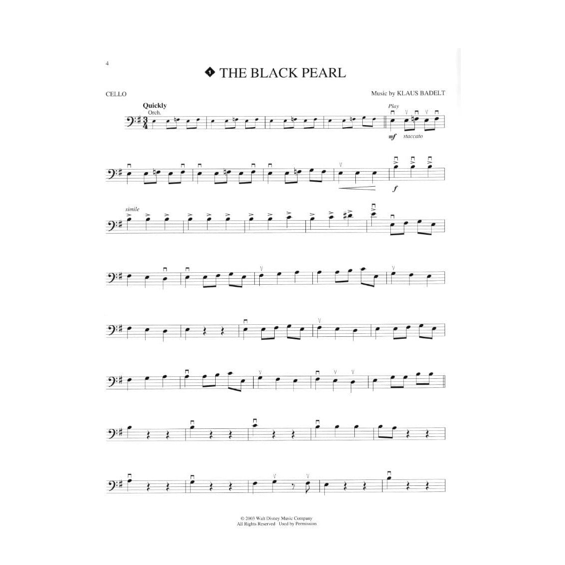 Pirates of the Caribean Cello Book Published by Hal Leonard