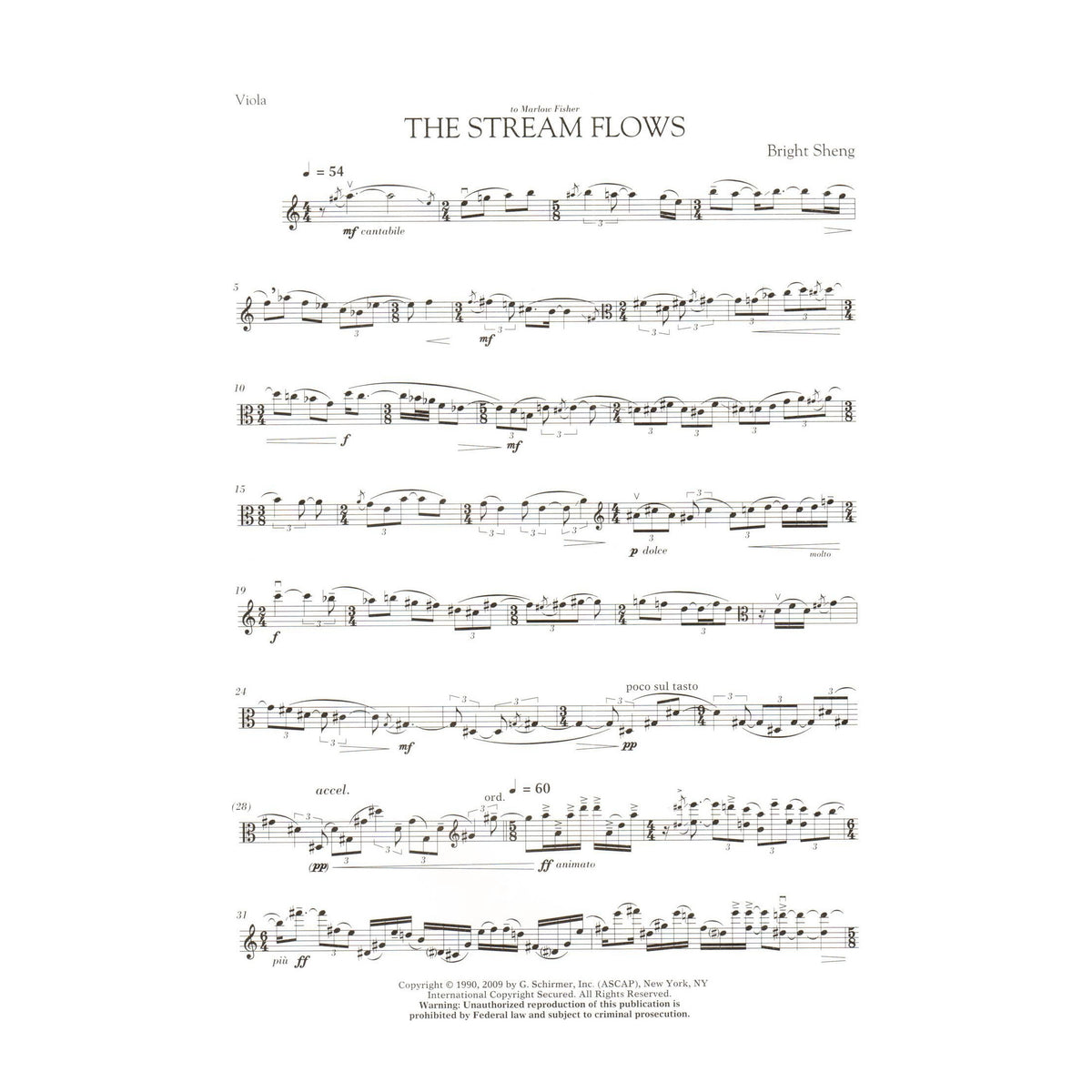Sheng, Bright - The Stream Flows - Solo Viola - G Schirmer Edition