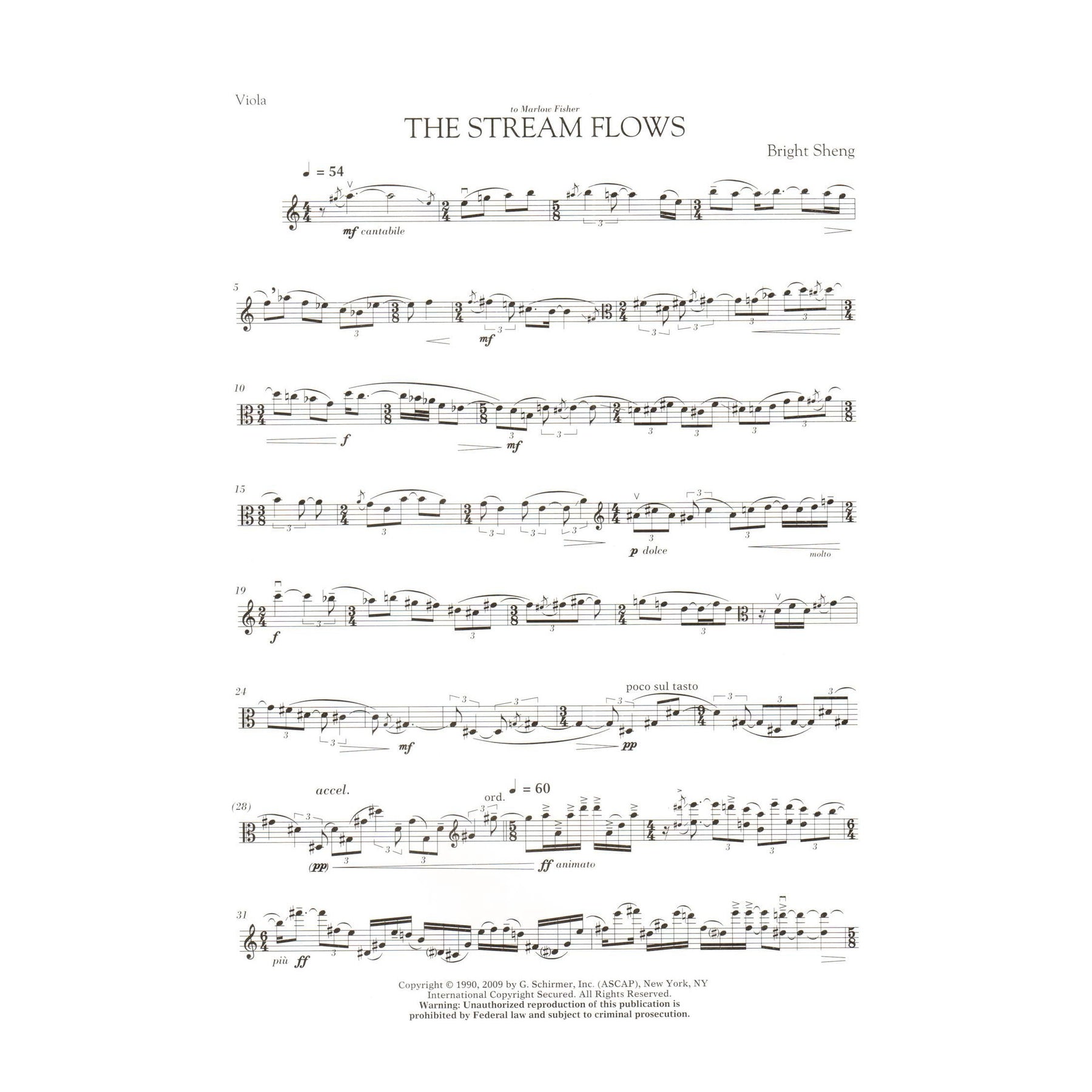 Sheng, Bright - The Stream Flows - Solo Viola - G Schirmer Edition