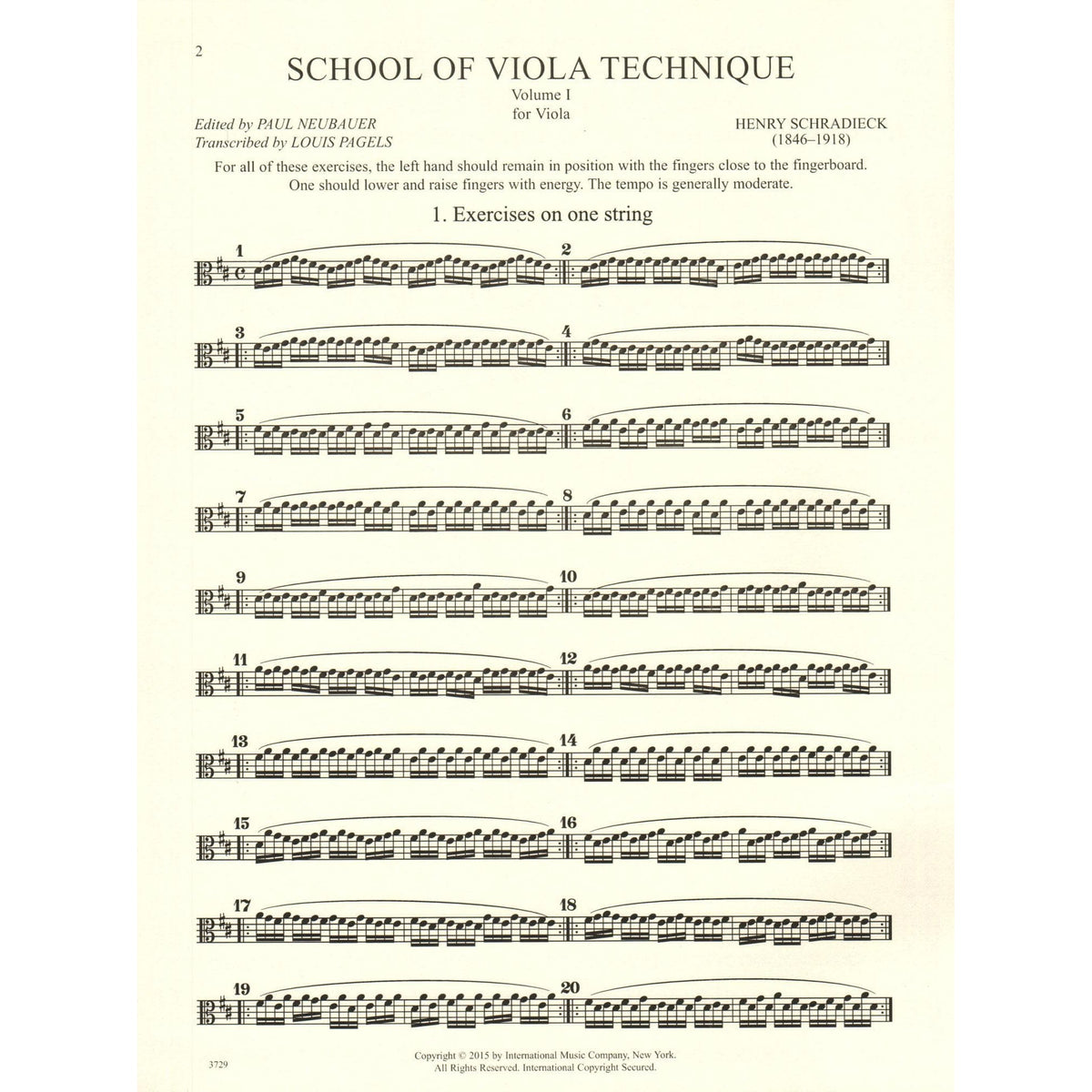Schradieck, Henry - School of Viola Technique - Volume 1 - for Viola - Edited by Neubauer/Pagels - International
