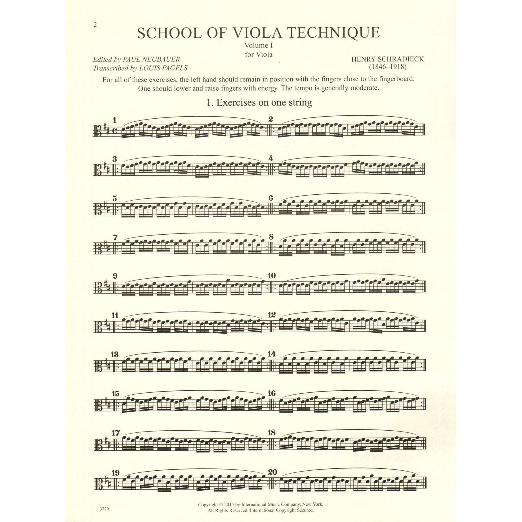 Schradieck, Henry - School of Viola Technique - Volume 1 - for Viola - Edited by Neubauer/Pagels - International