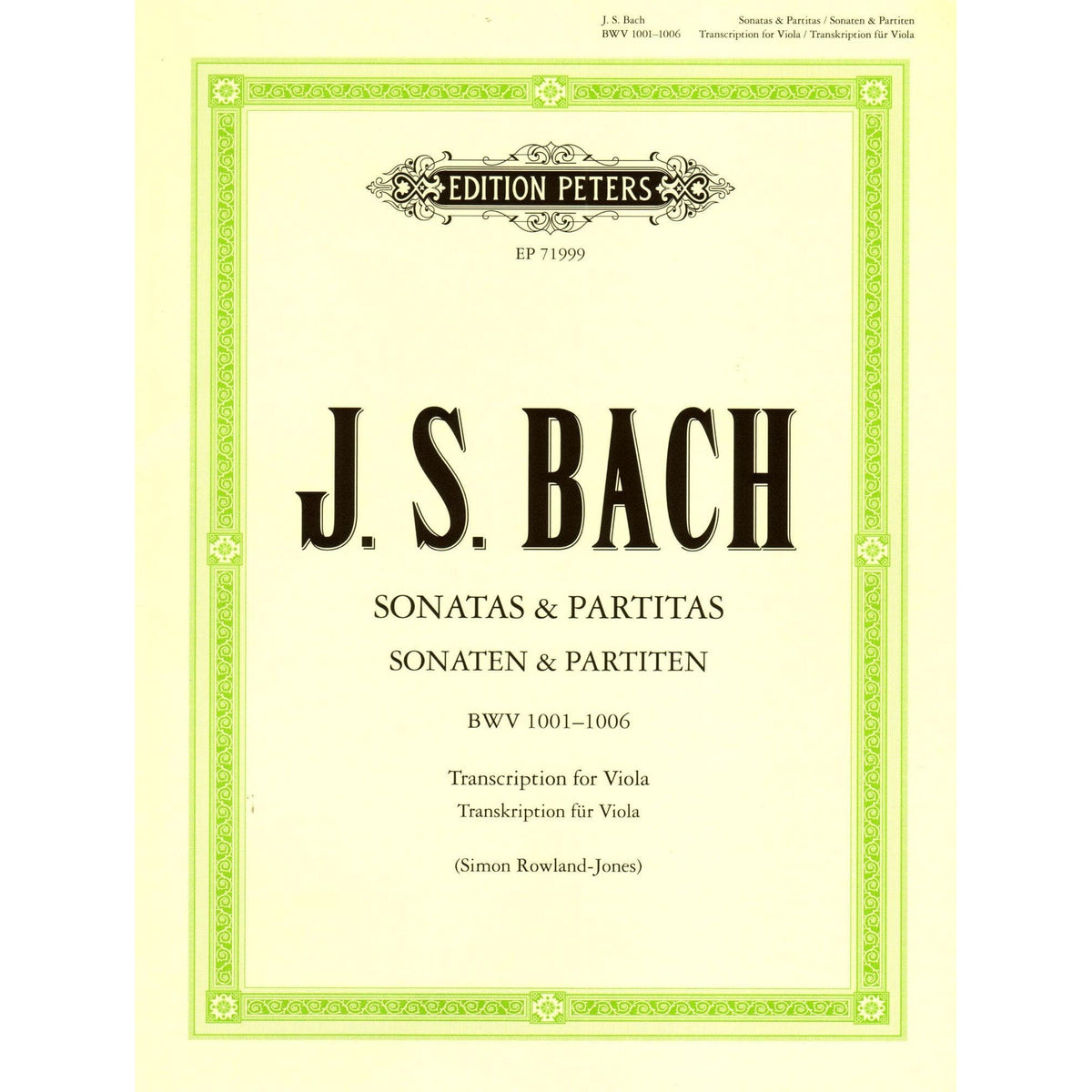 Bach, JS - 6 Sonatas and Partitas, BWV 1001-1006 - Solo Viola - edited by Simon Rowland-Jones - Edition Peters