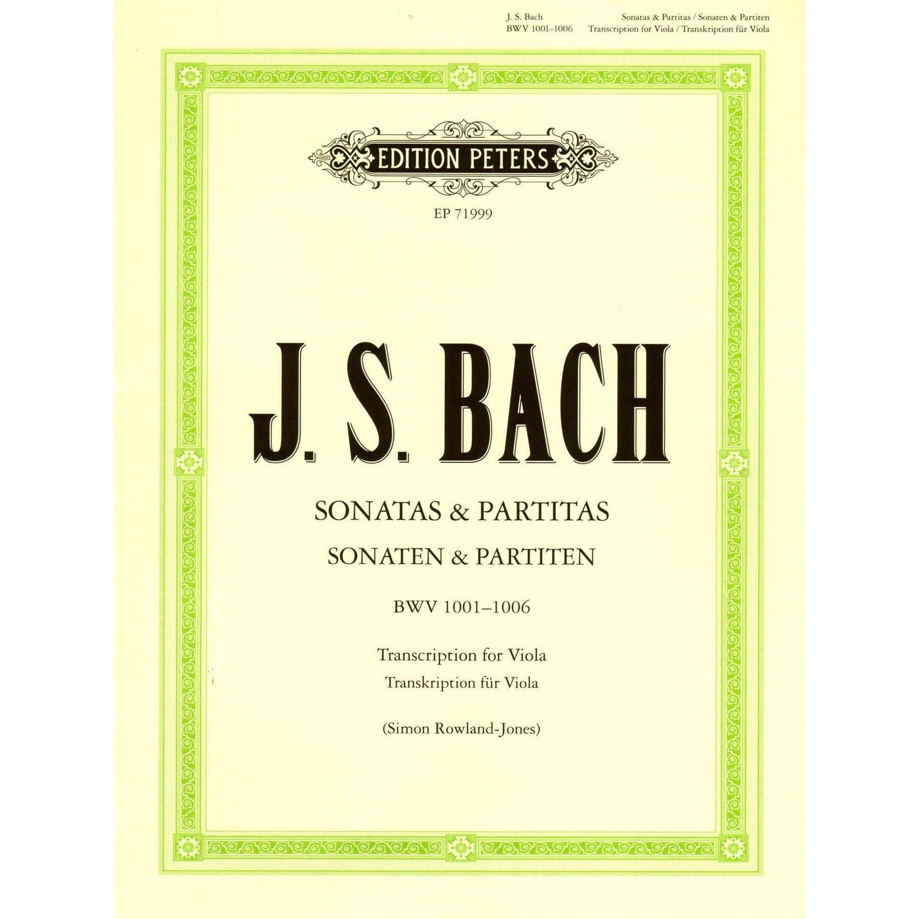 Bach, JS - 6 Sonatas and Partitas, BWV 1001-1006 - Solo Viola - edited by Simon Rowland-Jones - Edition Peters