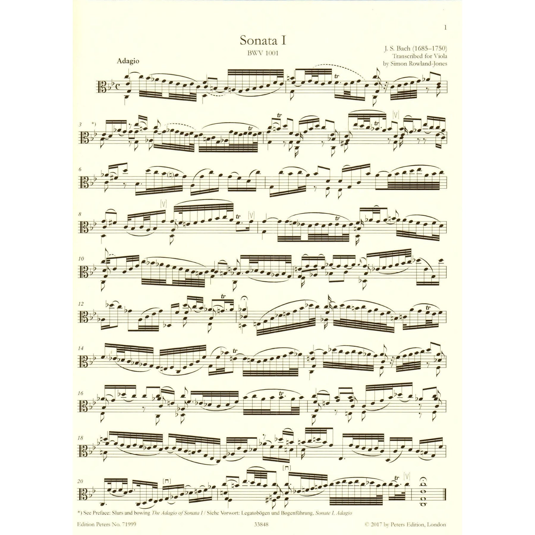 Bach, JS - 6 Sonatas and Partitas, BWV 1001-1006 - Solo Viola - edited by Simon Rowland-Jones - Edition Peters