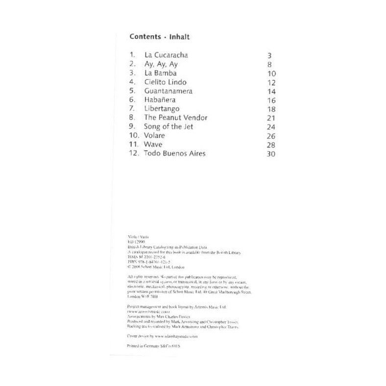 Latin Themes for Viola - arranged by Max Charles Davies - Book and CD - Schott Edition