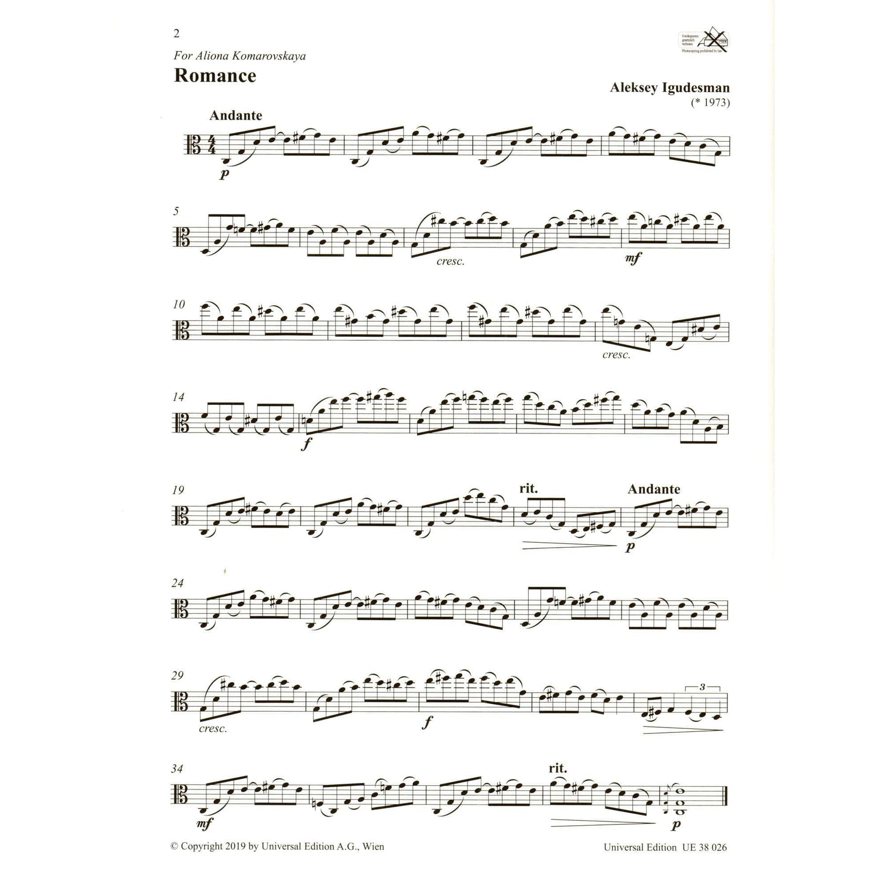 Igudesman, Aleksey - Violamania for Solo Viola - Universal Edition