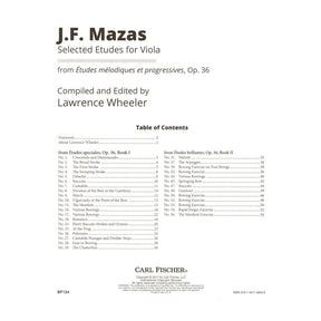 Mazas, J.F. - Selected Etudes for Viola, from Op. 36 - for Solo Viola - edited by Lawrence Wheeler - Carl Fischer