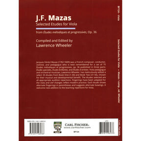 Mazas, J.F. - Selected Etudes for Viola, from Op. 36 - for Solo Viola - edited by Lawrence Wheeler - Carl Fischer