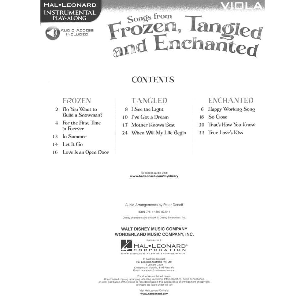 Songs from Frozen, Tangled, and Enchanted - for Viola - Hal Leonard