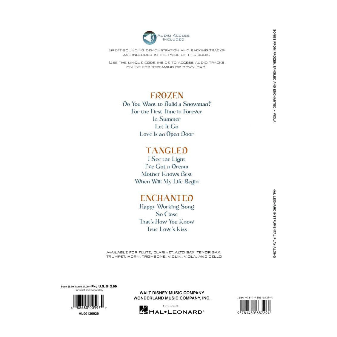 Songs from Frozen, Tangled, and Enchanted - for Viola - Hal Leonard