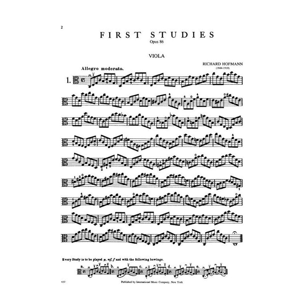 Hofmann, Richard - First Studies, Op 86 - Viola solo - International Edition