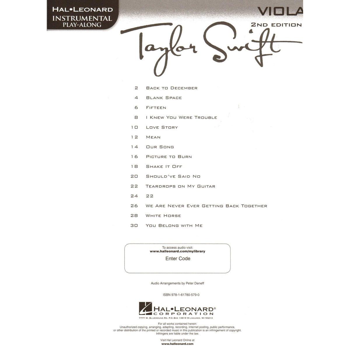 Taylor Swift Instrumental Play-Along - 2nd Edition - for Viola with Audio Accompaniment - Hal Leonard