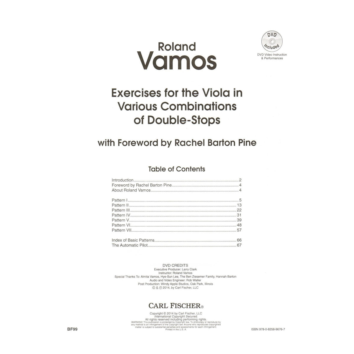 Roland Vamos - Exercises for the Viola in Various Combinations of Double-Stops - with DVD Video Instruction - foreword and performance by Rachel Barton Pine - Carl Fischer