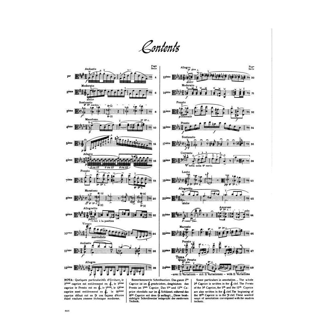 Paganini, Niccolò - 24 Caprices, Op 1 - Viola solo - transcribed by L Raby - published by International Music Company